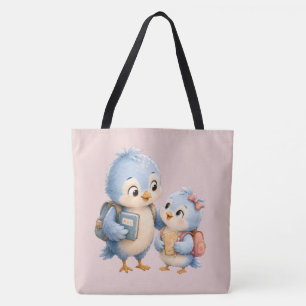 Cute Little Bird Siblings Black Tote Bag