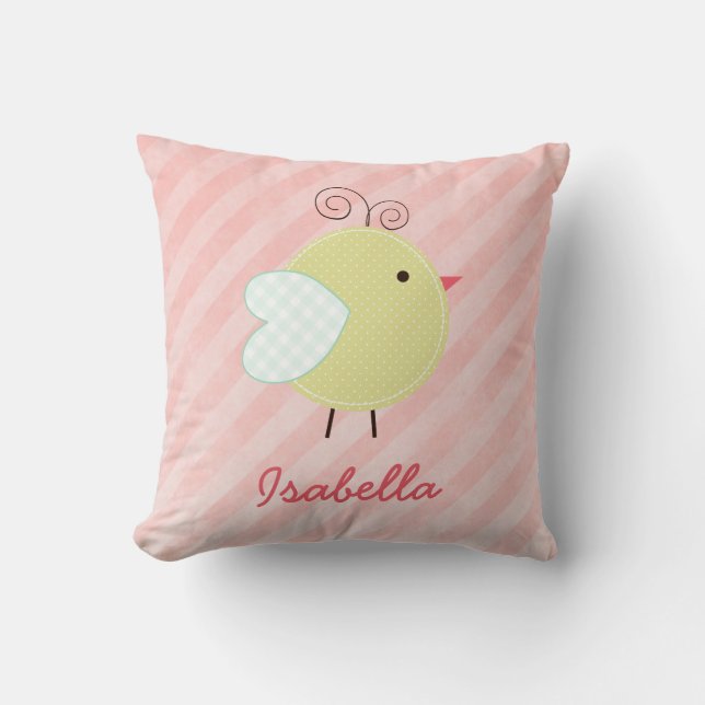 Cute Little Birdie Personalised Name Pillow (Front)