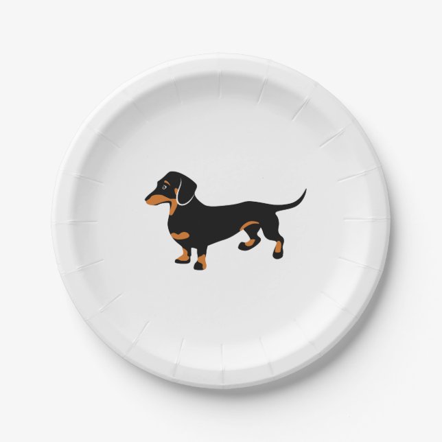 Cute Little Black and Tan Dachshund - Doxie Dog Paper Plate (Front)