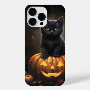 CUTE LITTLE BLACK HALLOWEEN CAT WITH PUMPKINS iPhone 14 PRO MAX CASE