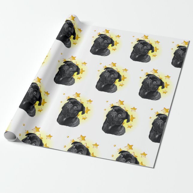 Cute Little Black Pug is a Star Wrapping Paper (Unrolled)
