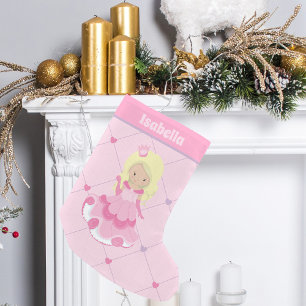 Cute Little Blonde Princess Custom Pink Small Christmas Stocking