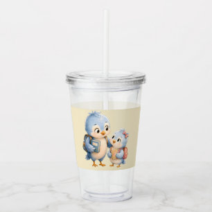 Cute Little Blue Bird Siblings Acrylic Tumbler