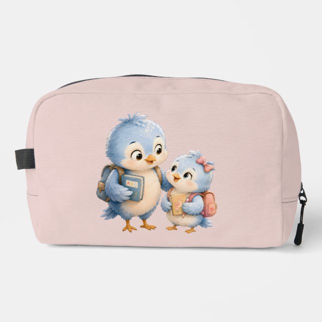 Cute Little Blue Bird Siblings Cosmetic Bag (Front)