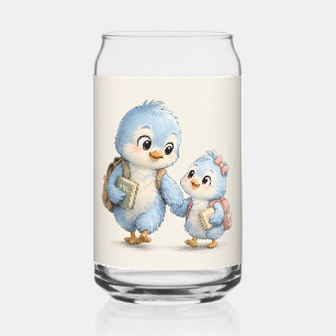 Cute Little Blue Bird Siblings Glass Drinkware Set