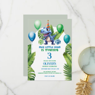 Cute Little Blue Birthday Dino Tropical Frame Thank You Card