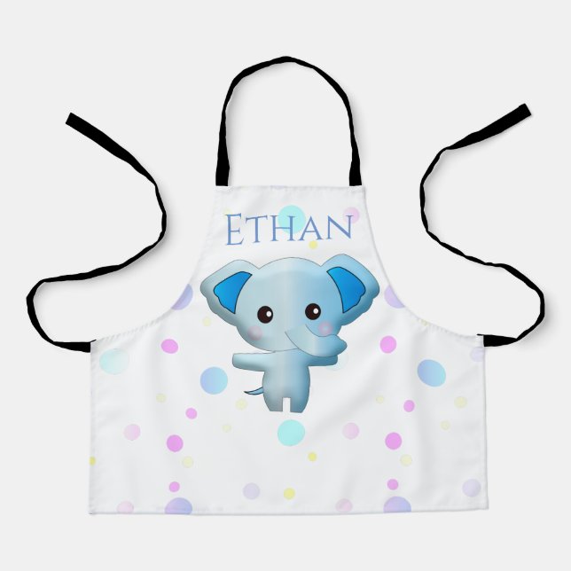 Cute Little Blue Boy Elephant Apron (Front)