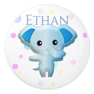 Cute Little Blue Boy Elephant Ceramic Knob