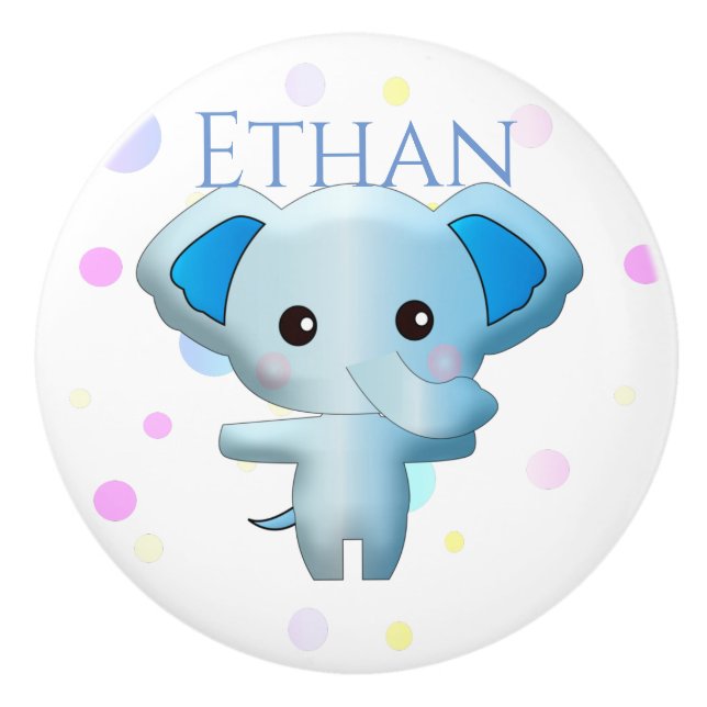 Cute Little Blue Boy Elephant Ceramic Knob (Front)