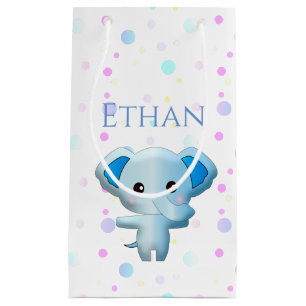 Cute Little Blue Boy Elephant Small Gift Bag