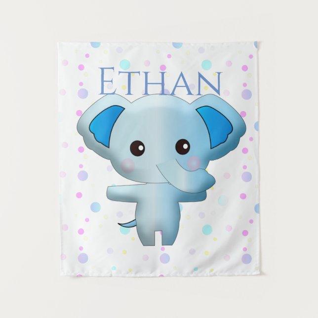 Cute Little Blue Boy Elephant Tapestry (Front)
