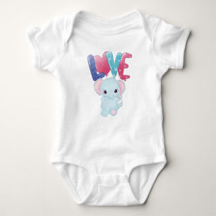 CUTE LITTLE BLUE ELEPHANT WITH LOVE BABY BODYSUIT
