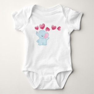 CUTE LITTLE BLUE ELEPHANT WITH PINK BALLOONS BABY BODYSUIT