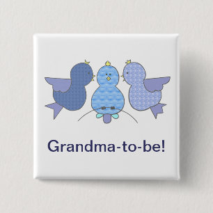 Cute Little Blue Grandma to be, Birds Baby Shower 15 Cm Square Badge