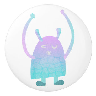Cute Little Blue Monster Ceramic Knob