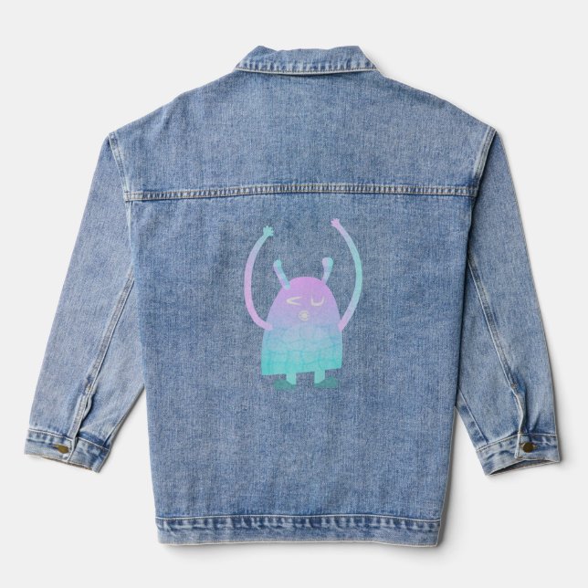 Cute Little Blue Monster Denim Jacket (Back)