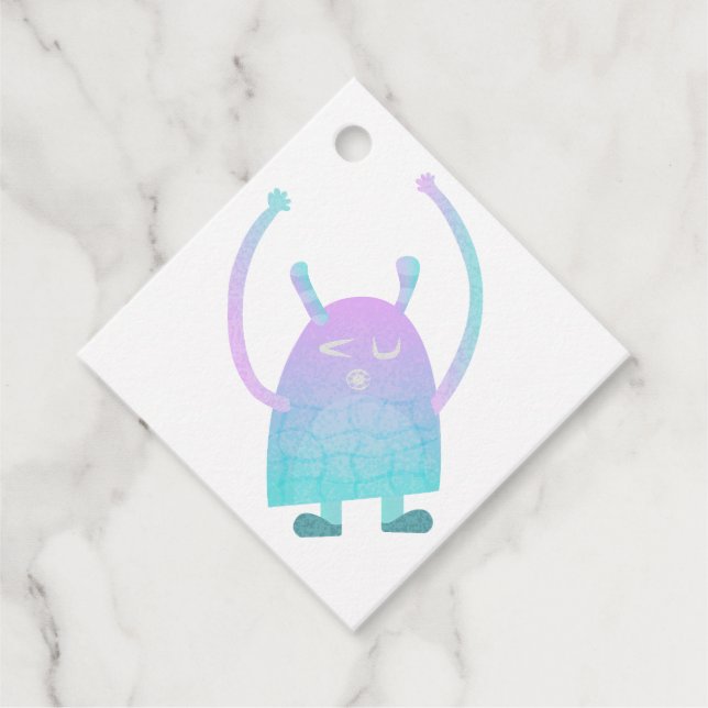 Cute Little Blue Monster Favour Tags (Front)