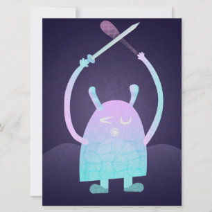 Cute Little Blue Monster Holiday Card