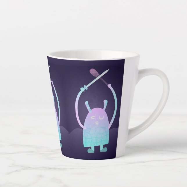 Cute Little Blue Monster Latte Mug (Right)