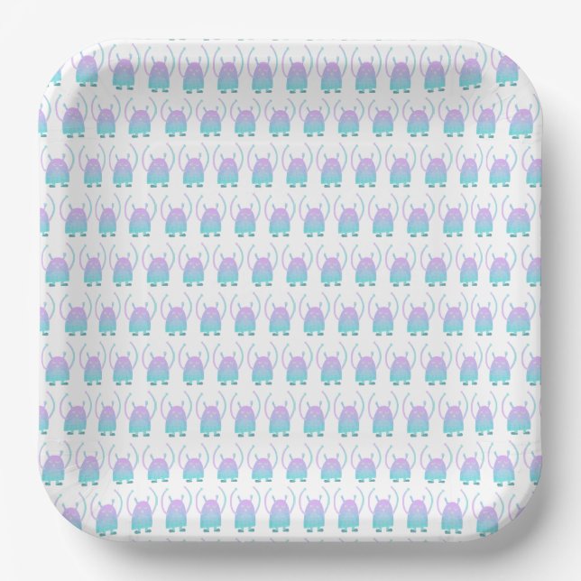 Cute Little Blue Monster Paper Plate (Front)