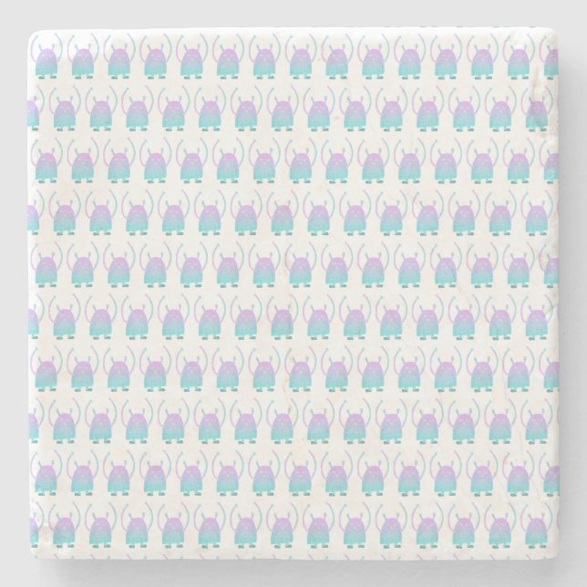 Cute Little Blue Monster Stone Coaster (Front)