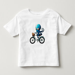 Cute little blue octopus on a bicycle toddler T-Shirt