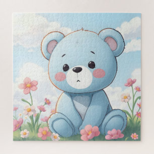 Cute little blue teddy bear in garden jigsaw puzzle