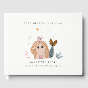 Cute Little Blush Sea Mermaid Girl Baby Shower Guest Book