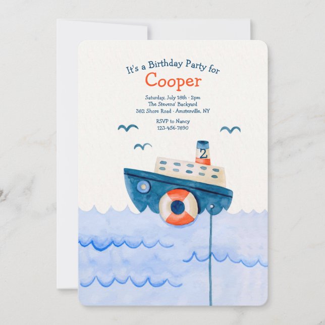 Cute Little Boat Birthday Party Invitation (Front)