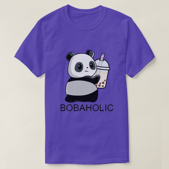Cute Little Bobaholic Panda Loves Boba T-Shirt (Design Front)
