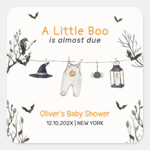Cute Little Boo Clothesline Baby Shower Square Sticker