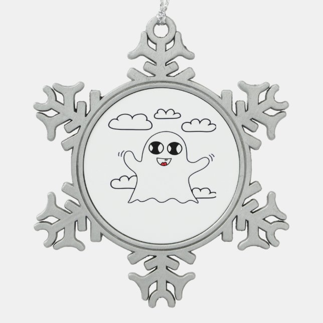 Cute Little Boo Creative Style Snowflake Pewter Christmas Ornament (Front)