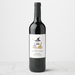 Cute Little Boo Ghost Boy Baby Shower Welcome Wine Label