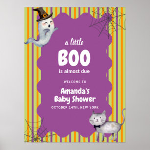 Cute Little Boo Ghost Cat Fall Baby Shower Welcome Poster