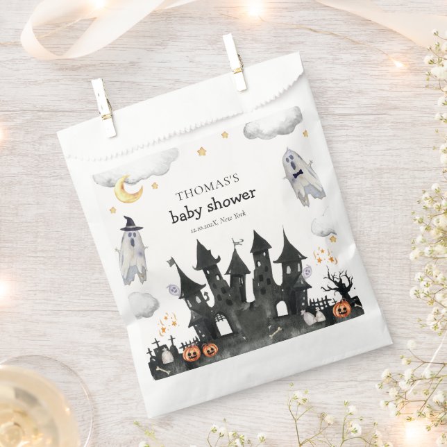 Cute Little Boo Ghost House Baby Shower Favour Bag (Clipped)