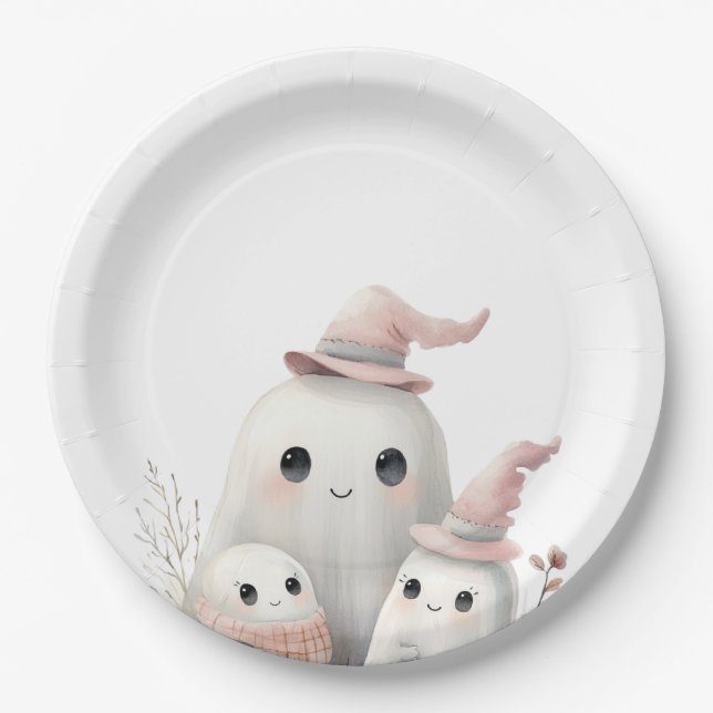 cute little boo girl First Halloween Baby shower Paper Plate (Front)