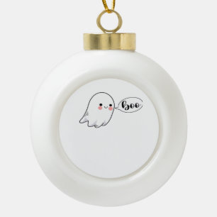 Cute Little Boo Graphic Cool Aesthetic Ceramic Ball Christmas Ornament
