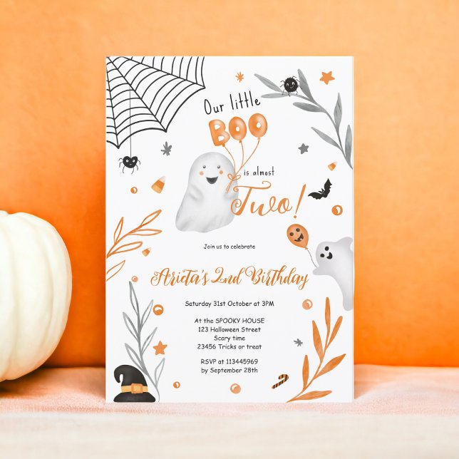 Cute little Boo Halloween orange 2nd birthday Invitation (Cute little Boo Halloween orange 2nd birthday Invitation)