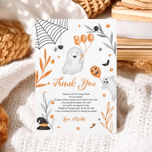Cute little Boo Halloween orange baby shower Thank You Card (Cute little Boo Halloween orange baby shower Thank You Card)