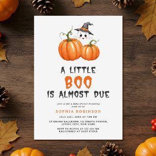 Cute Little Boo Halloween Pumpkin Baby Shower Invitation