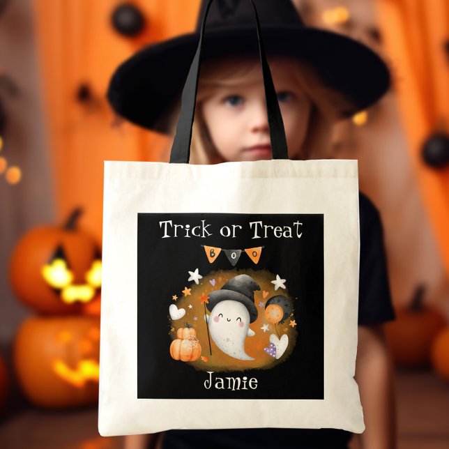 Cute Little Boo Orange Black Candy Halloween Tote Bag (Cute Little Boo Orange Black Candy Halloween Tote Bag)