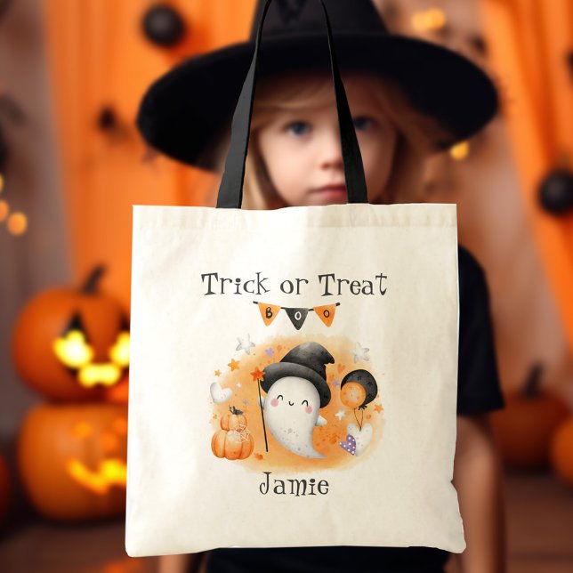 Cute Little Boo Orange Trick or Treat Halloween Tote Bag (Cute Little Boo Orange Trick or Treat Halloween Tote Bag)