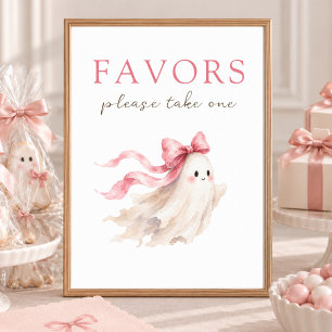 Cute Little Boo Pink Bow Baby Shower Favours Sign