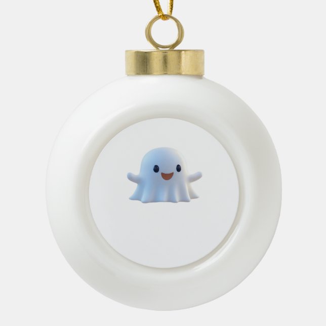 Cute Little Boo Retro Graphic Ceramic Ball Christmas Ornament (Front)