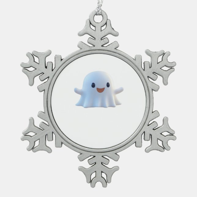 Cute Little Boo Retro Graphic Snowflake Pewter Christmas Ornament (Front)