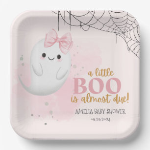 Cute little boo watercolor fall girl baby shower paper plate