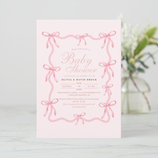 Cute Little Bow Pastel Baby Shower Invitation (Standing Front)