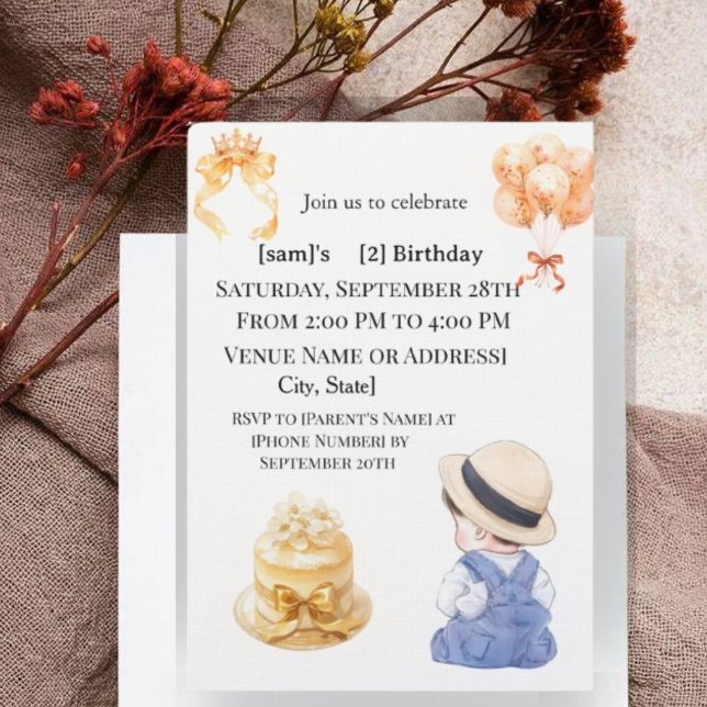 Cute Little Boy 2nd Birthday Party Invitation (Creator Uploaded)