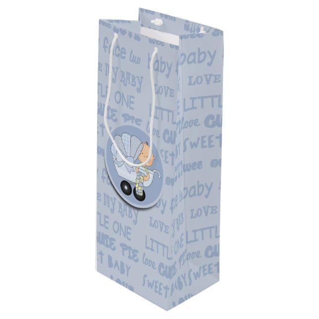Cute Little Boy Baby In Buggy New Baby Wine Gift Bag (Front Angled)