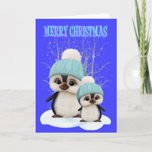 Cute Little Boy Christmas Penguins Holiday Card